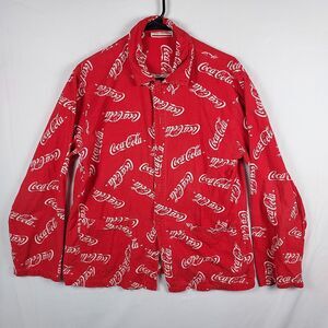 Coca-Cola Men’s Medium Red All-Over Logo Button-Up Shirt Vintage Promo